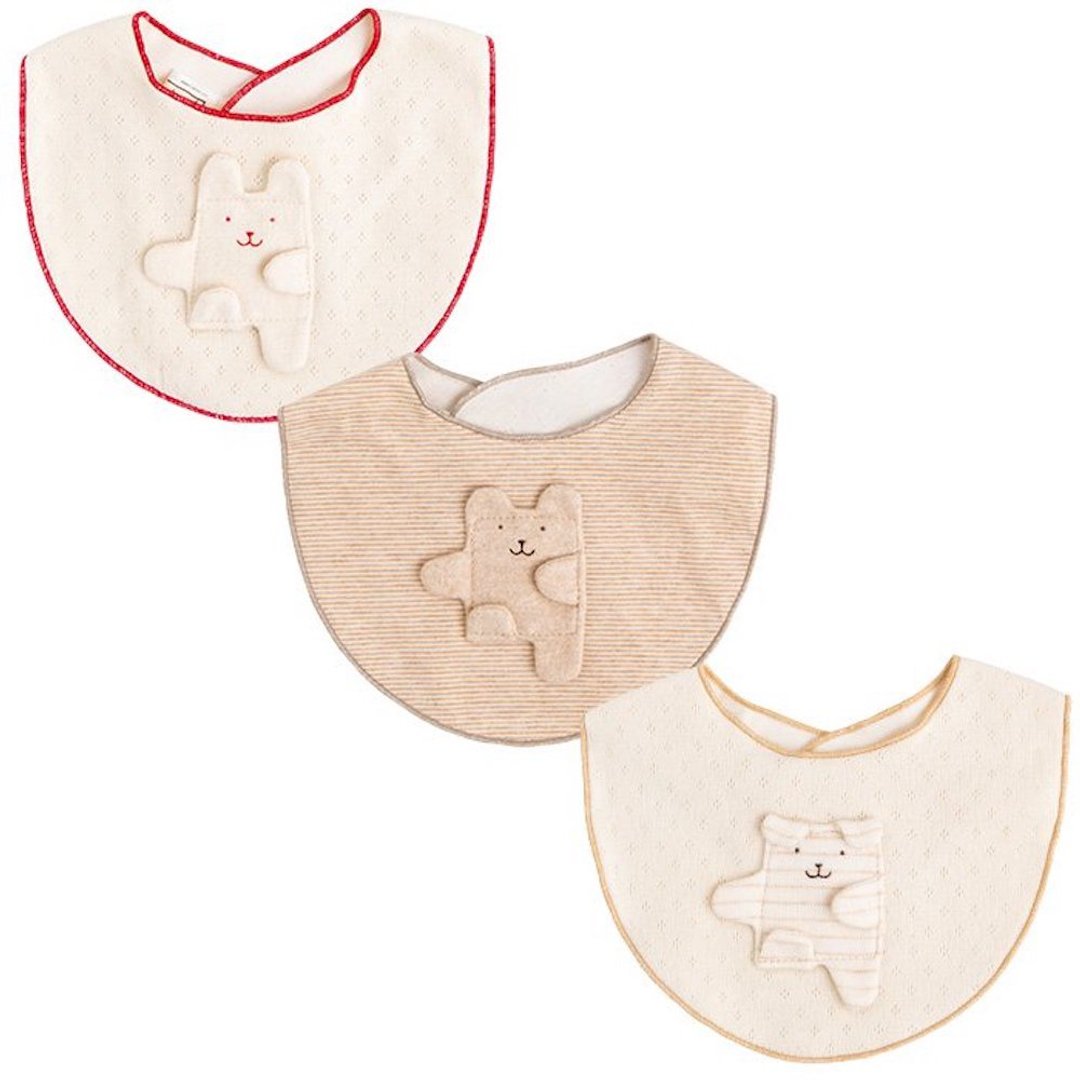 Y-1234 100% Organic Cotton Mini Sty Bib Rabbit Bear Dog Made in Japan - 围嘴/口水巾 - 棉 白色