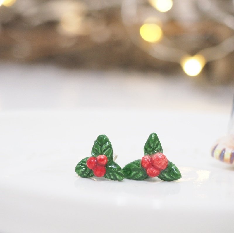 迷你圣诞花白瓷耳环 - 耳环/耳夹 - 瓷 红色