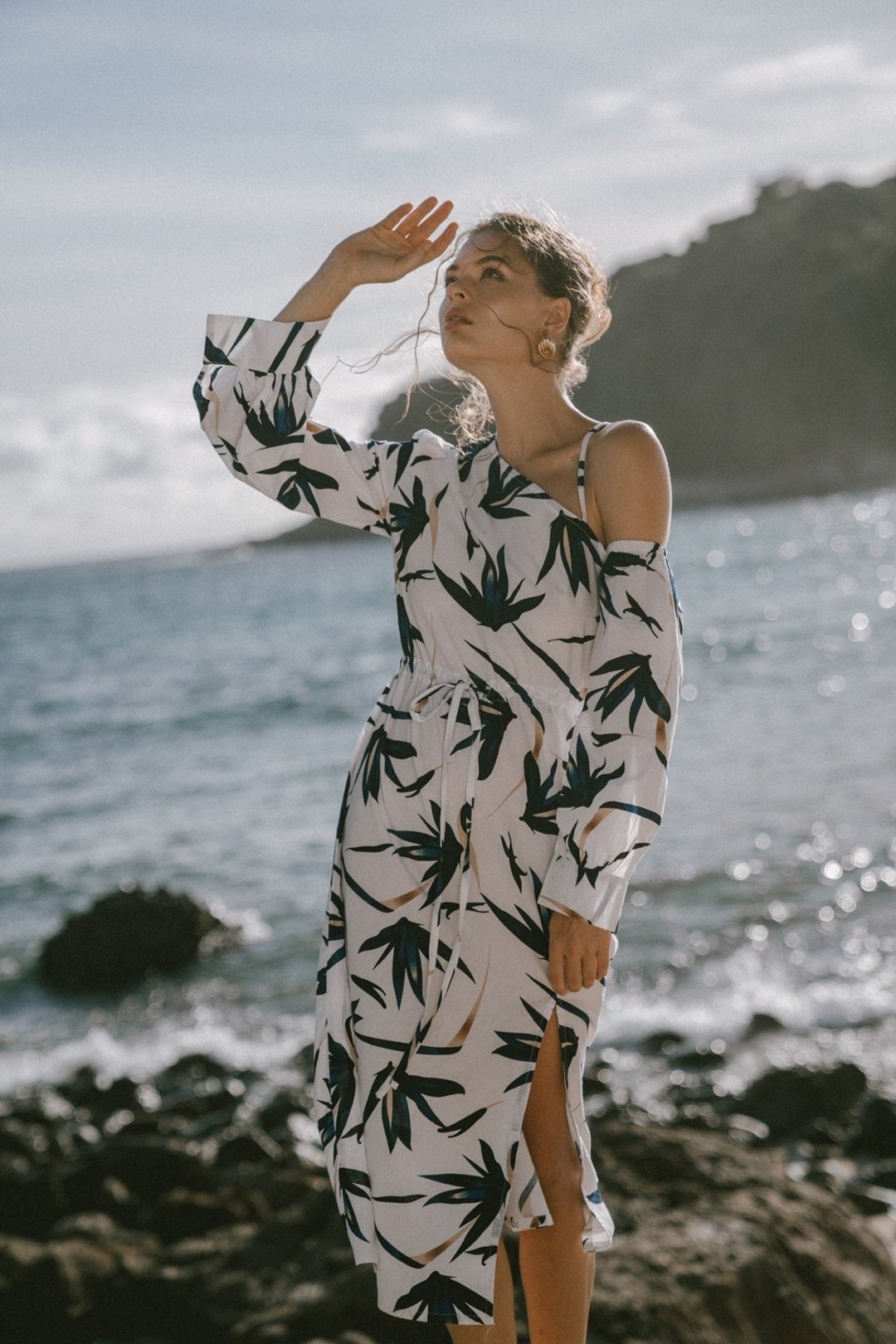 Navy Floral Florida Dress - 洋装/连衣裙 - 棉 白色