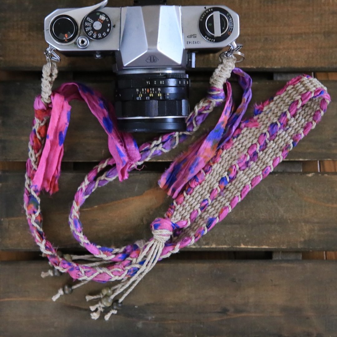 Tie Dye Dyed Surrey Ribbon hemp string hemp camera strap / double ring - 相机背带/脚架 - 棉．麻 粉红色