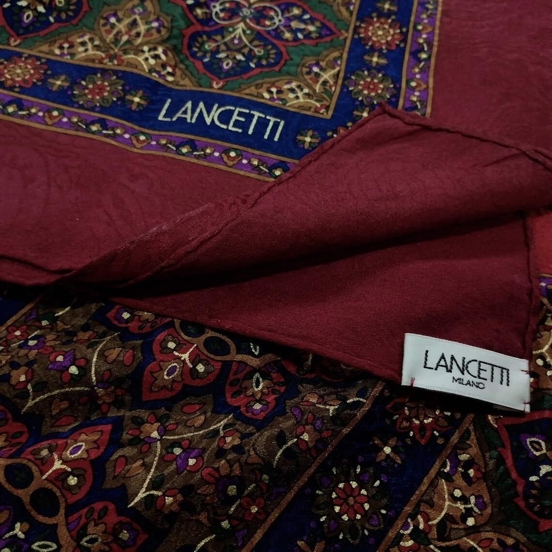 LANCETTI 波希米亚编织丝绸围巾 34 x 34 英寸编织丝绸，节日礼物 - 丝巾 - 丝．绢 红色