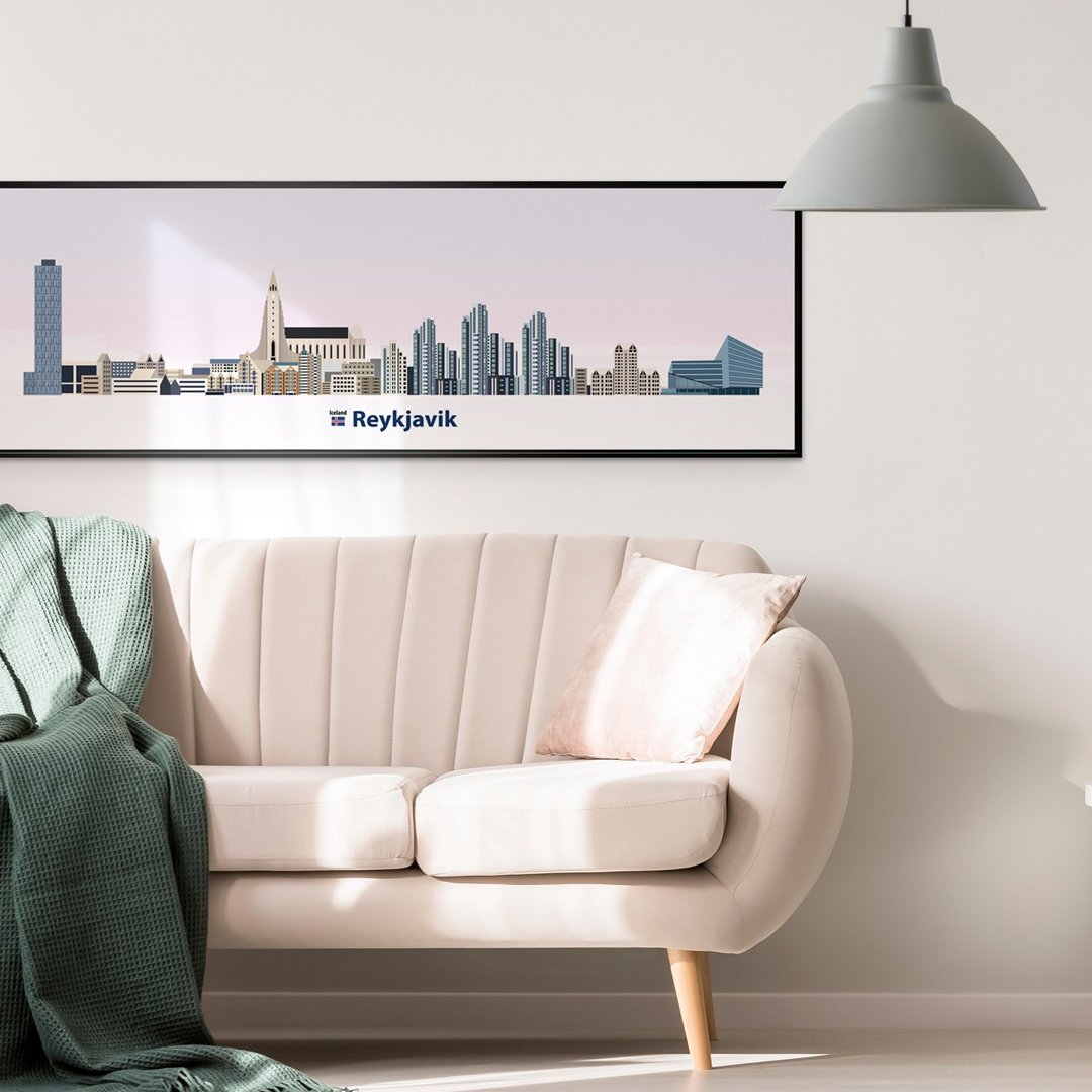 雷克雅维克 - 北欧城市简约大型床头画/冰岛旅游插画/卧室挂画 - 海报/装饰画/版画 - 棉 多色