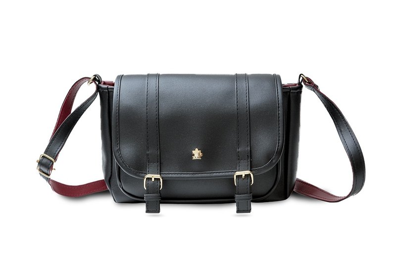 福利品出清【C.L.M】纯素皮革/台湾制作/勃根地侧背包-黑红 - 侧背包/斜挎包 - 防水材质 黑色