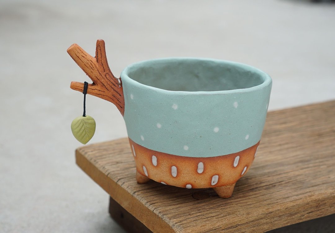 Branch plant pot for cactus , handmade ceramic , pottery - 植栽/盆栽 - 陶 蓝色