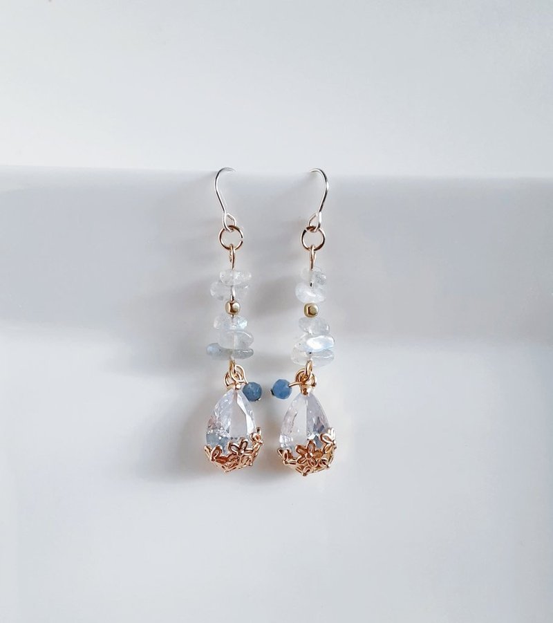 优雅的耳环，带有丰满的泪珠耳针玻璃饰物和拉长石生日礼物白色耳环天然石轻质防过敏可改为耳针或耳夹耳环 - 耳环/耳夹 - 玻璃 灰色