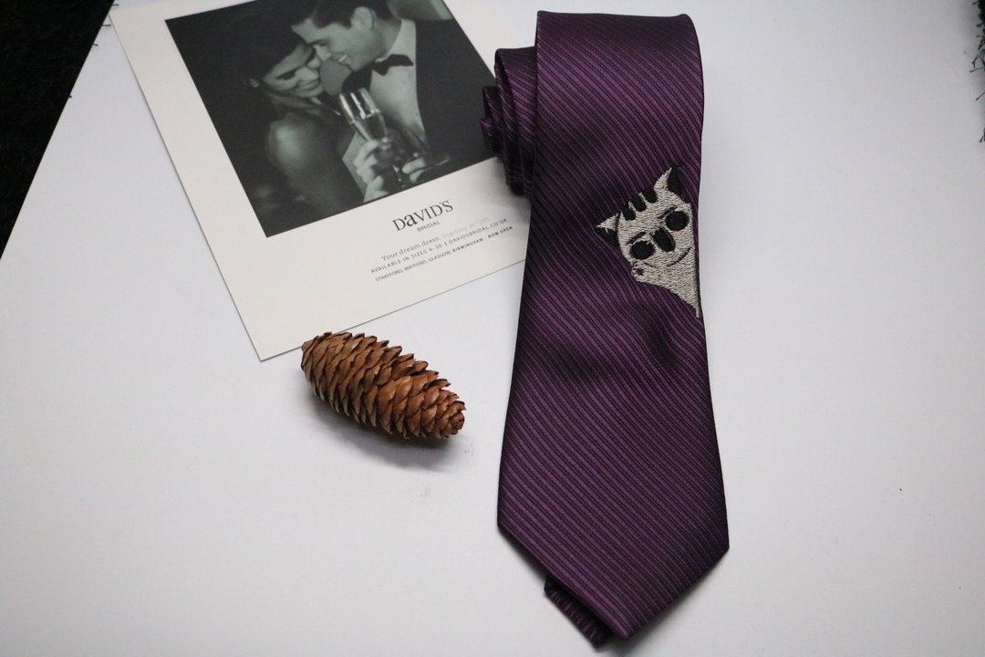 紫色真絲小猫刺繡領帶/紳士俏皮/necktie - 领带/领带夹 - 丝．绢 紫色