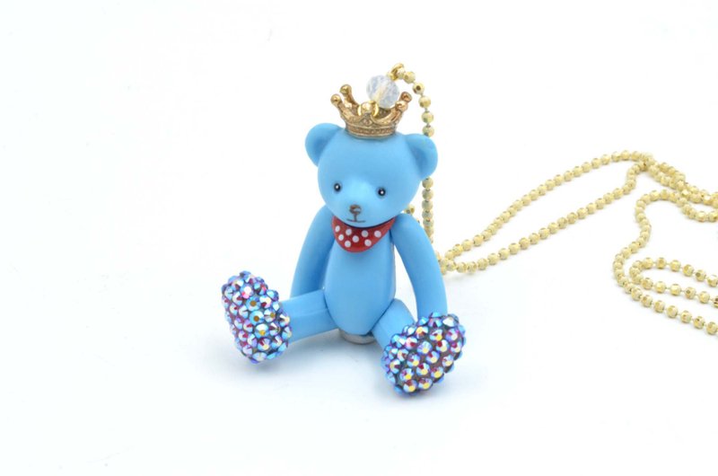 TIMBEE LO 蓝色活动皇冠小熊颈链 缀上施华洛水晶脚子 全手工制作 - 耳环/耳夹 - 其他材质 蓝色