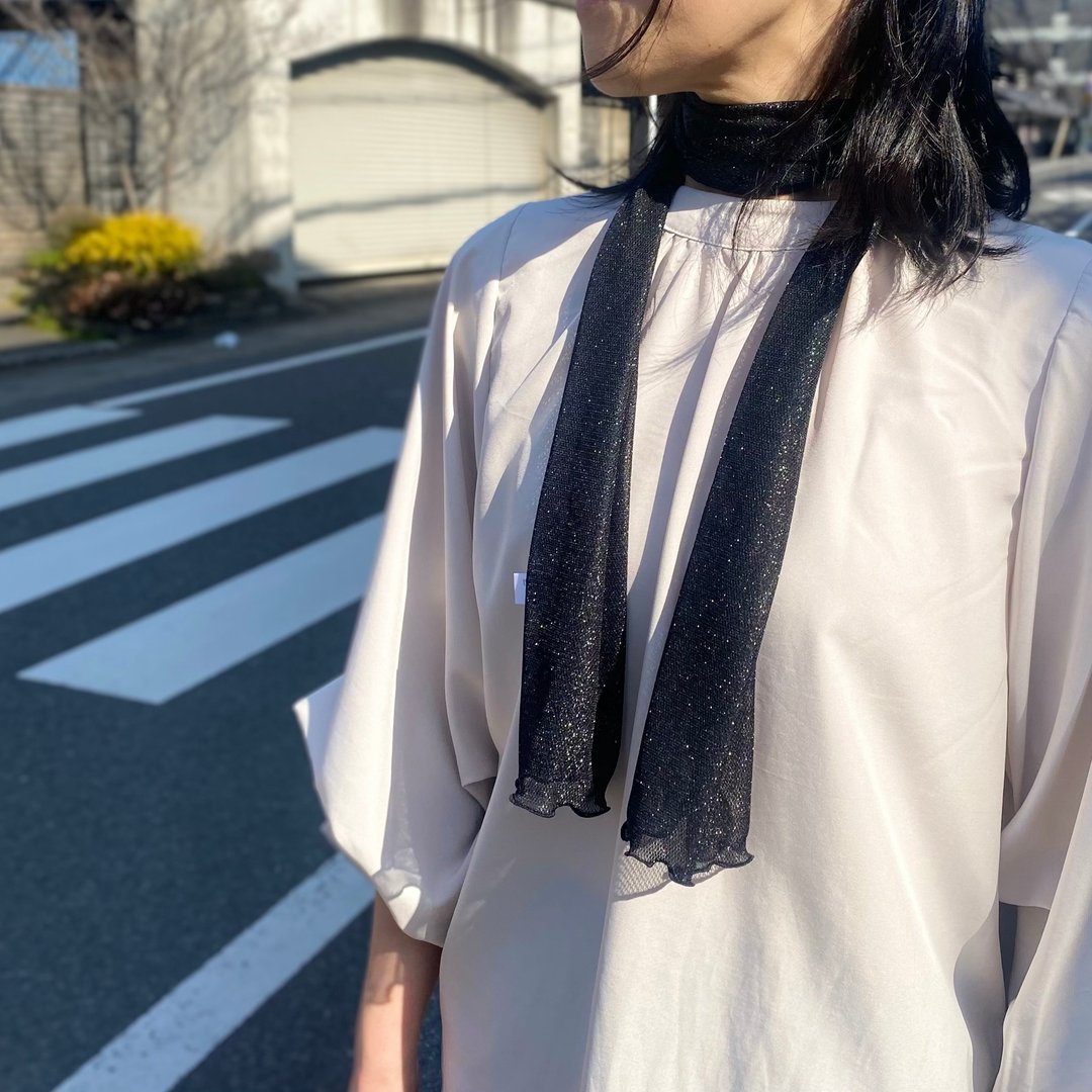 Ballett 闪耀金属光泽迷你丝巾 黑色 日本制 外出 派对 婚礼 女仕 保暖 防晒 礼物 赠礼 - 丝巾 - 尼龙 黑色