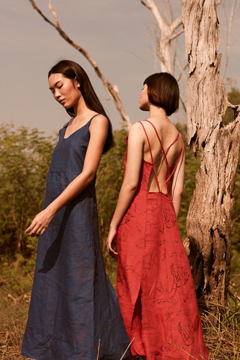 Free Falling Dress - 洋装/连衣裙 - 亚麻 红色