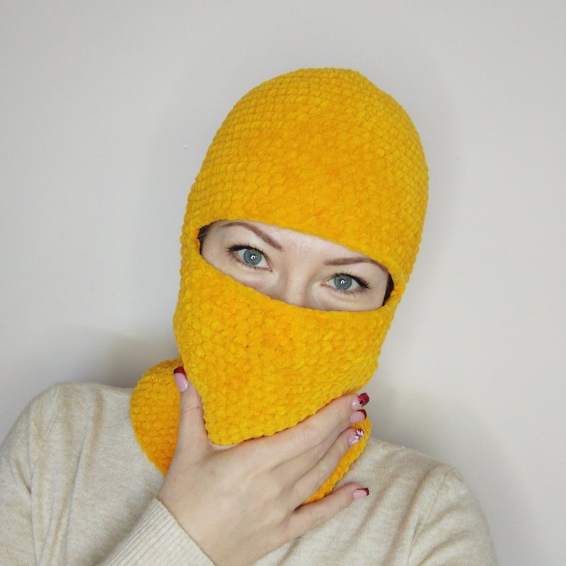 32 种颜色. 蓬松巴拉克拉法帽滑雪面罩钩针编织。橙色巴拉克拉法 - 帽子 - 其他材质 多色