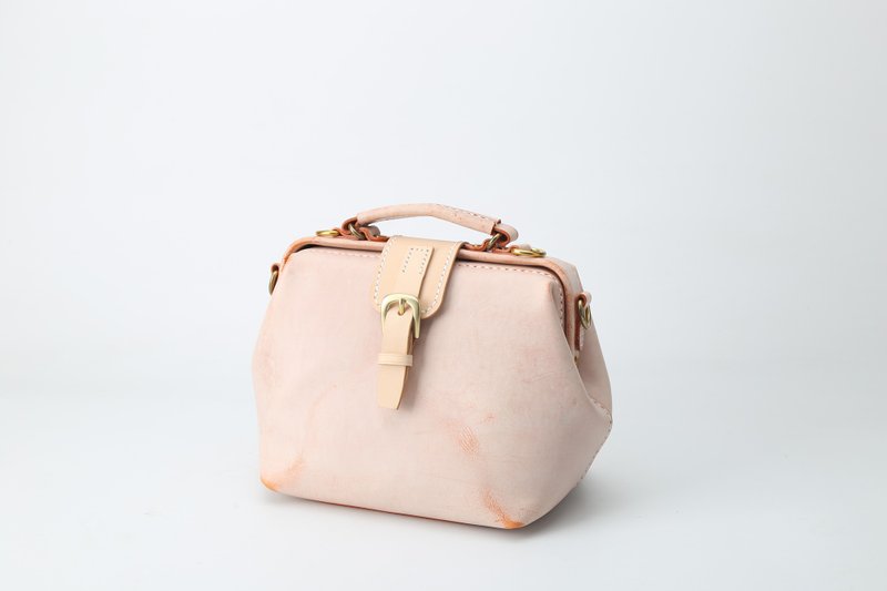 【切线派】大容量医生包口金包纯手缝植鞣革真皮肩背包雾蜡皮磁扣 - 侧背包/斜挎包 - 真皮 橘色