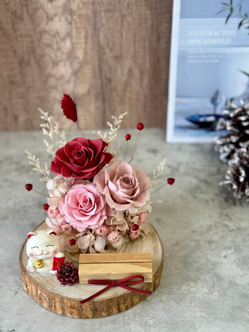 招财猫永生花名片座 不凋花/干燥花/升迁祝贺/开幕送礼 - 干燥花/捧花 - 植物．花 