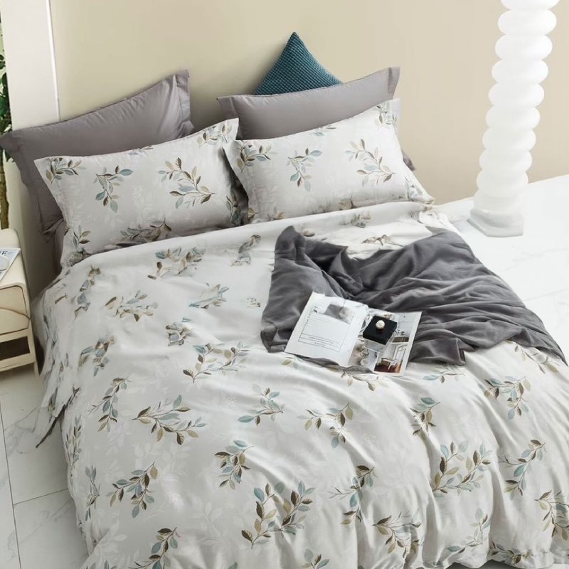 60支精梳棉/台规欧规床包枕套薄被套两用被套/笛韵悠悠 - 寝具 - 棉．麻 绿色