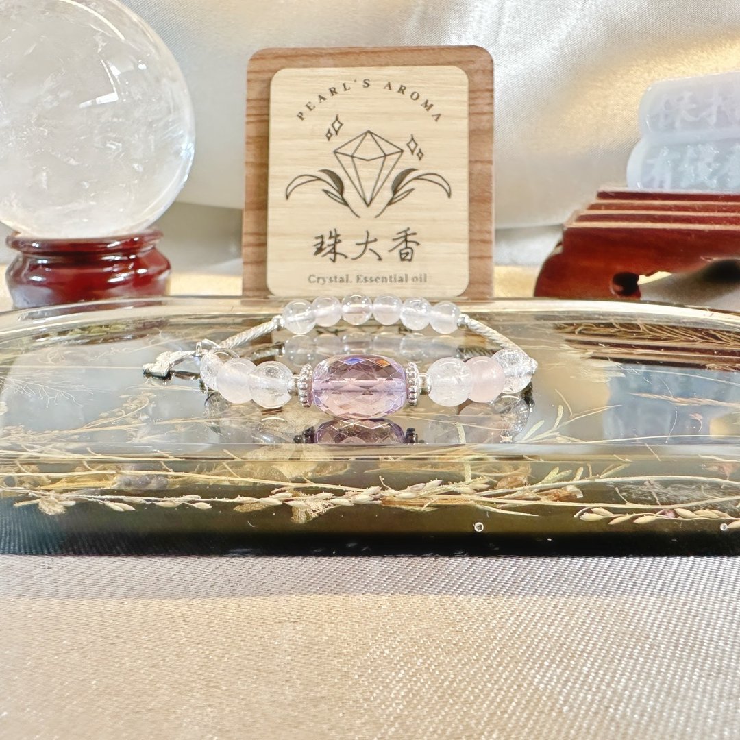 曦光之语 紫黄晶・白阿赛・粉晶・纯银手链 射手座星座设计 - 手链/手环 - 水晶 粉红色