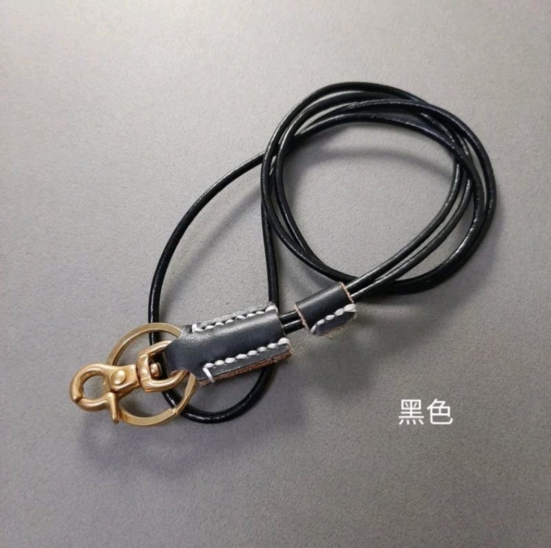 纯黄铜配件 识别证挂绳 手工制 复古色 棕 红 咖啡 原色 头层皮 - 挂绳/吊绳 - 真皮 