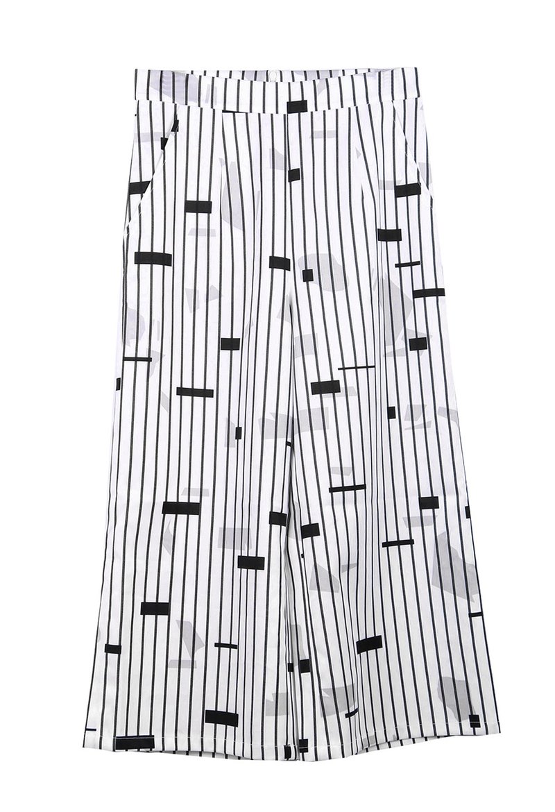 黑白几何条纹缎面柔顺简约阔腿裤N222006C10 - 女装长裤 - 其他材质 白色