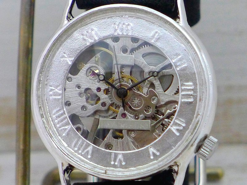 SHW071 Roman numeral manual winding 36mm Silver925 handmade watch (SHW071 Rome) - 男表/中性表 - 纯银 银色