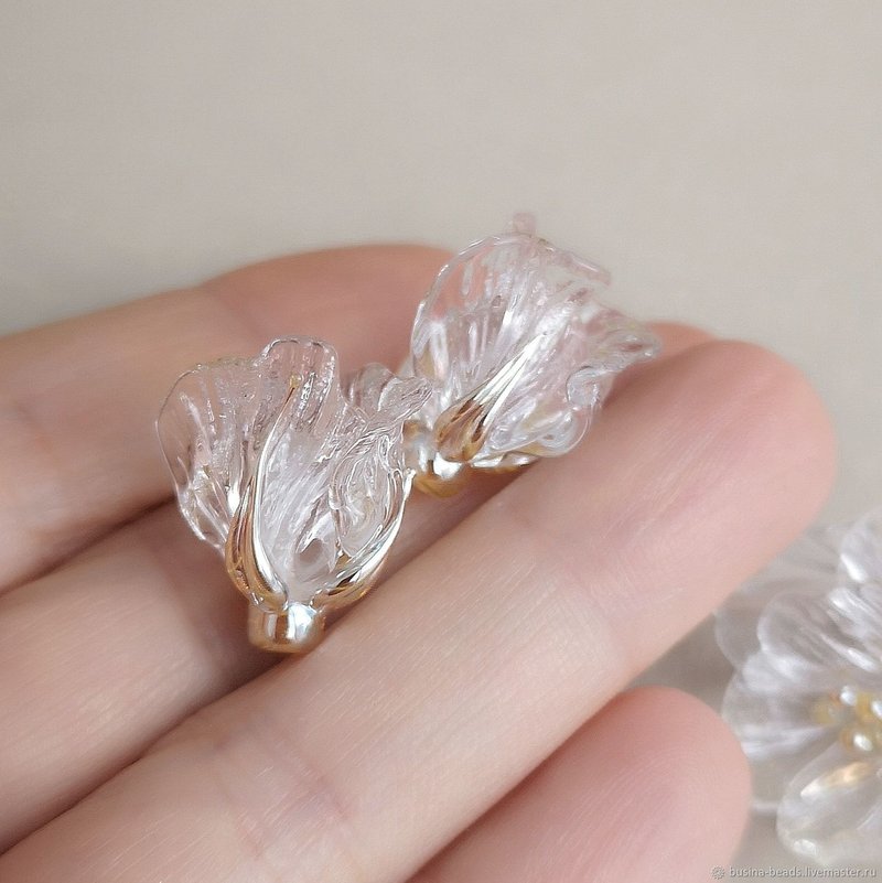 crystal clear bell flower, unique handmade glass flower beads, 1 pcs, 20x17mm, - 陶艺 - 玻璃 透明