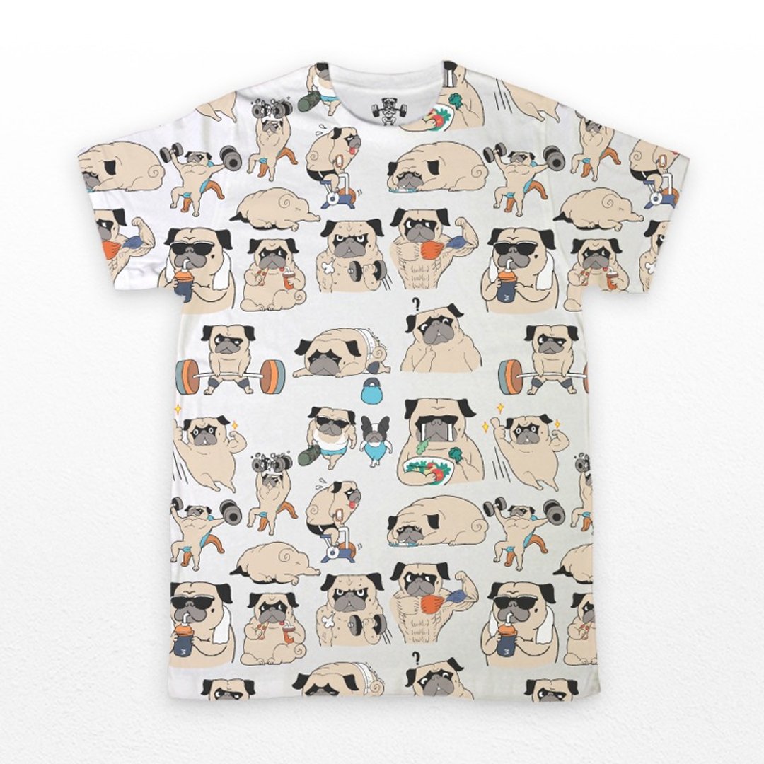 PUG Life • Pug Gym Life • Unisex T-shirt - 男装上衣/T 恤 - 棉 白色