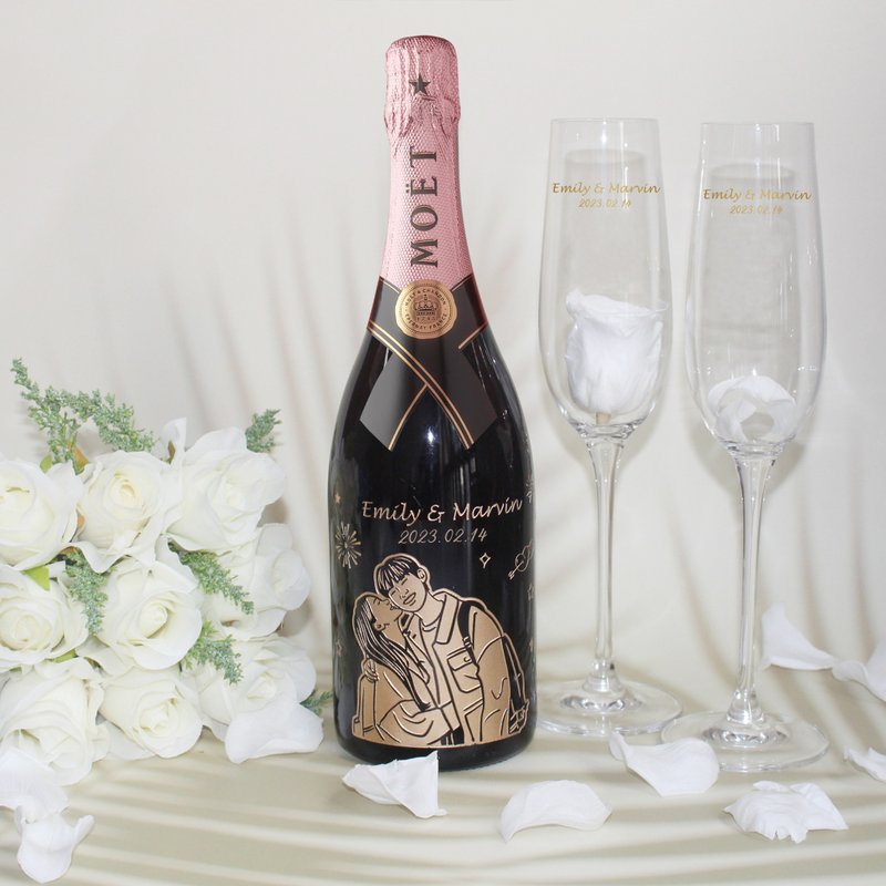 定制化| 订制雕刻人像Moet香槟节日礼物纪念礼物情侣礼物情侣小物 - 酒类 - 玻璃 