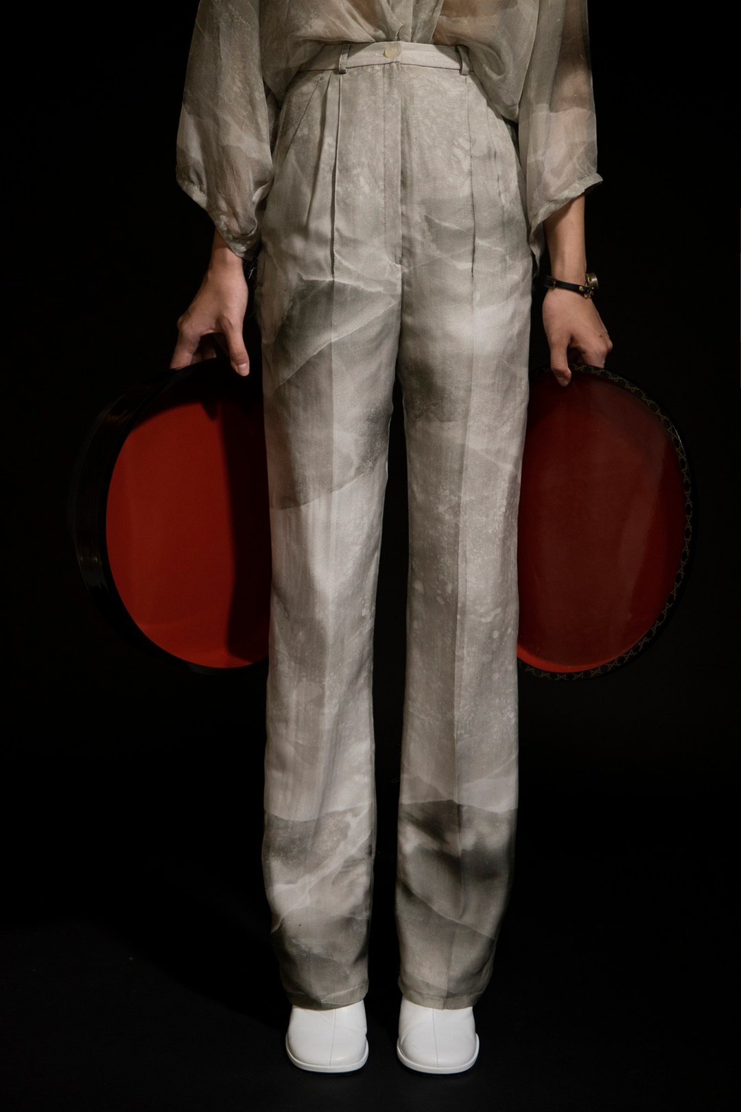 墨绘真丝长裤 Ink Straight Trousers - 女装长裤 - 丝．绢 银色