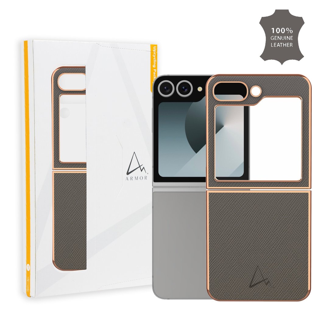 (瑕疵品)ARMOR Samsung Galaxy Z Flip6 全真皮电话保护壳_古錫灰 - 手机壳/手机套 - 真皮 