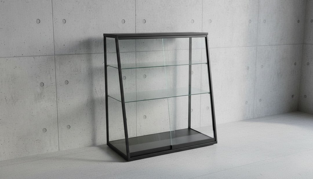 工业风雾黑铁架强化玻璃收纳展示柜 90x45x95cm – 客厅书房多功 - 收纳用品 - 其他金属 黑色