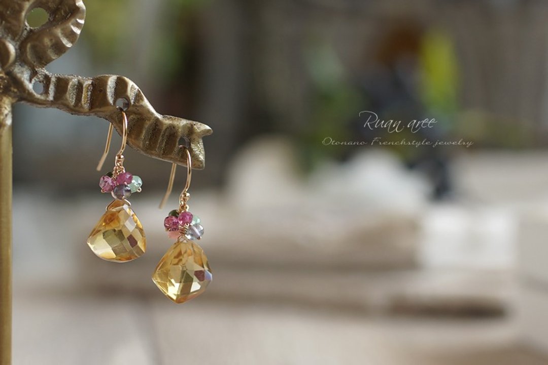 14 kgf - ladies' fruit piercing - 耳环/耳夹 - 半宝石 橘色