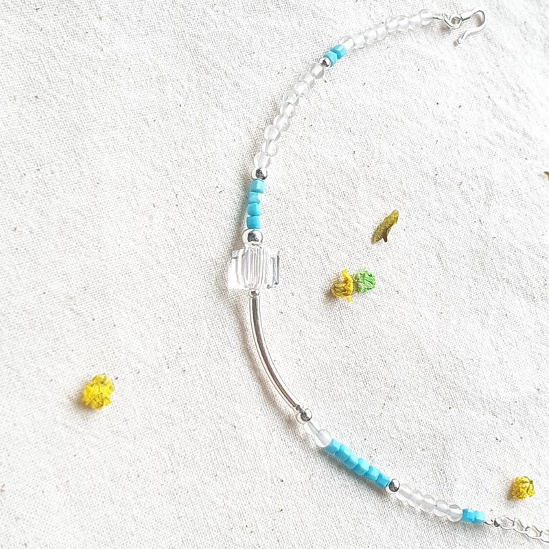 细细看系列 – 白水晶/美国蓝松石/925银 方块/随形 简约手(细)链 - 手链/手环 - 水晶 