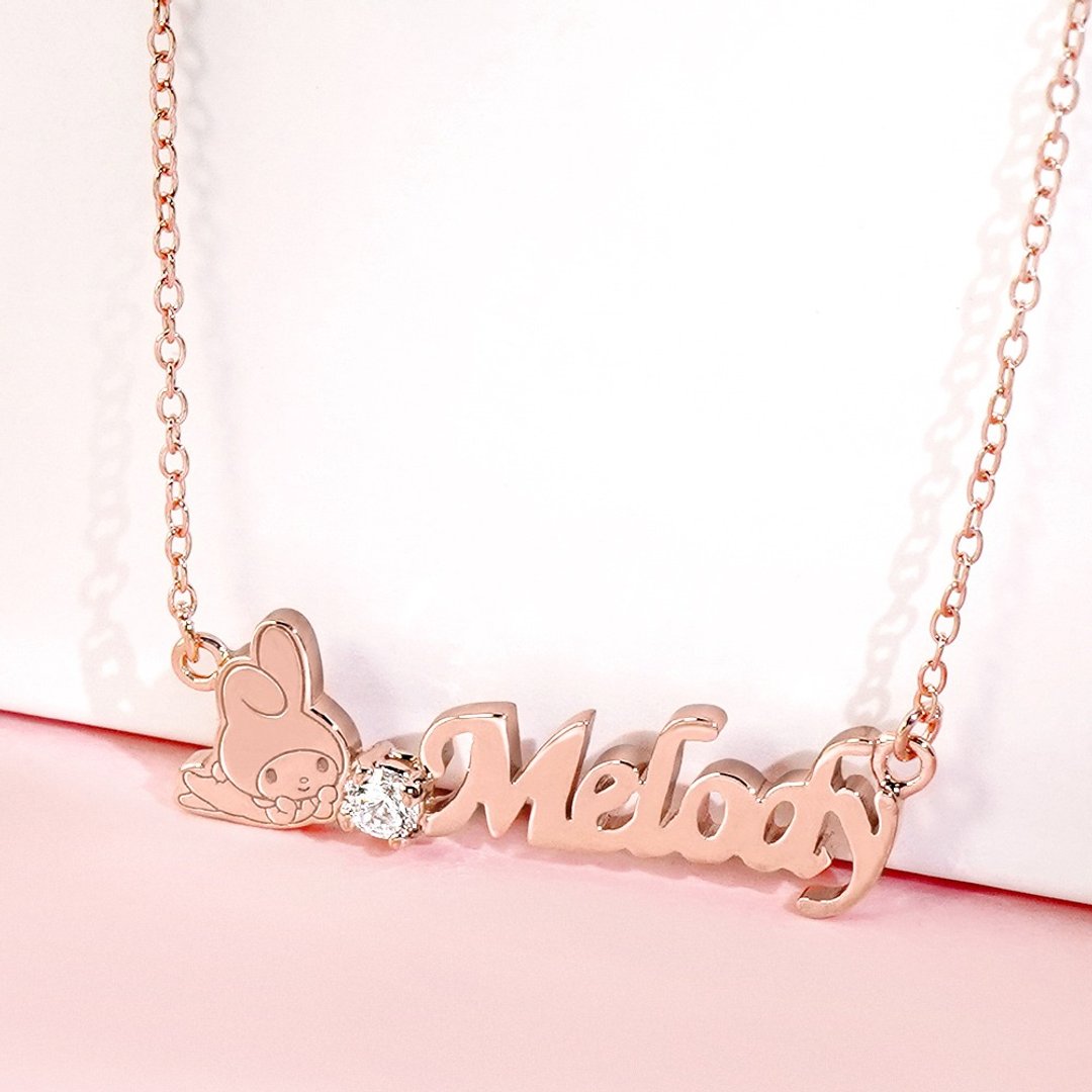 【定制化礼物】My Melody & Me 系列-美乐蒂订制字母纯银项链 - 项链 - 纯银 粉红色