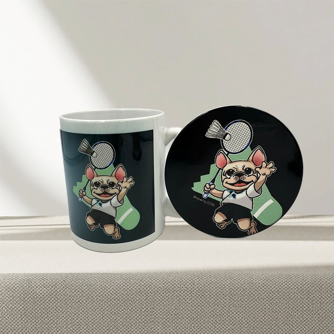 羽球法斗 陶瓷马克杯 + 杯垫 | 礼品套装 - 咖啡杯/马克杯 - 陶 