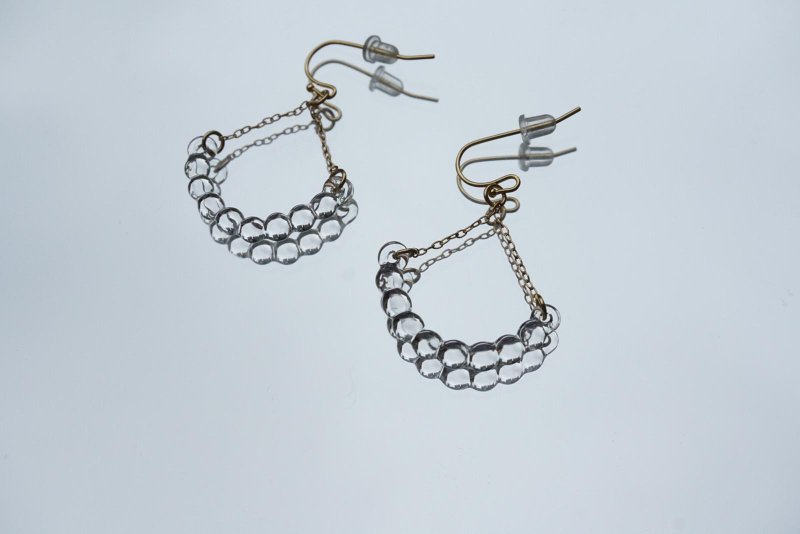 Hario手工玻璃耳环 - 半环水珠 (HAW-R-002) - 耳环/耳夹 - 玻璃 透明