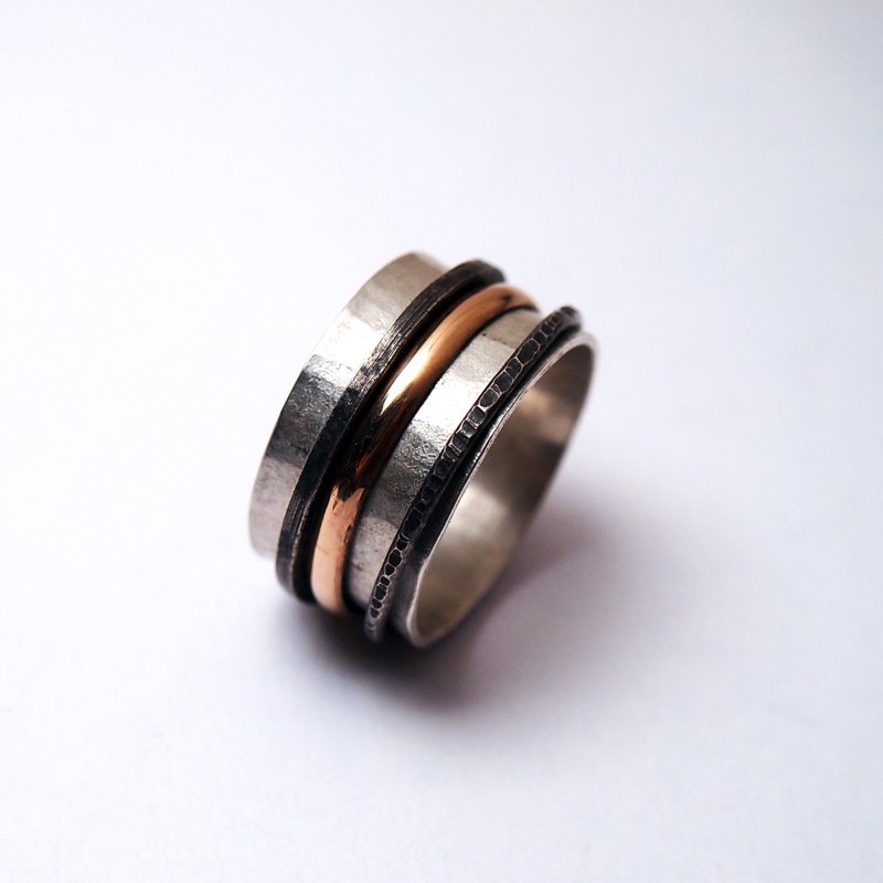 【Line系列】#a397 冥想转动戒指(14号)/ 925银/ 手工礼物 - 戒指 - 银 银色