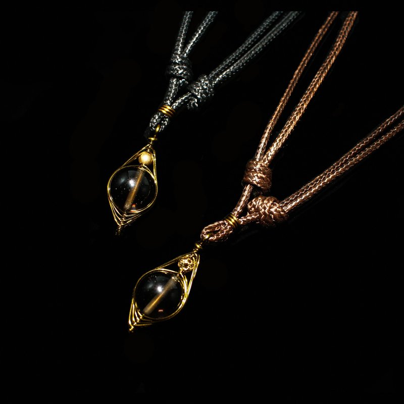 【水晶系列】SBI 茶晶脉轮之眼 韩蜡绳套链吊坠 (可定制)(双面) - 项链 - 宝石 多色