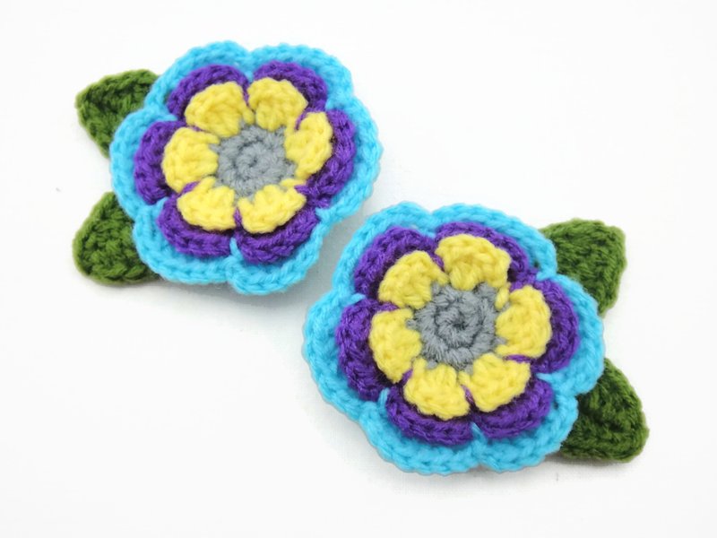Alligator Hair Clip One Pair - Crochet Flower Purple Light Blue - 发饰 - 聚酯纤维 多色