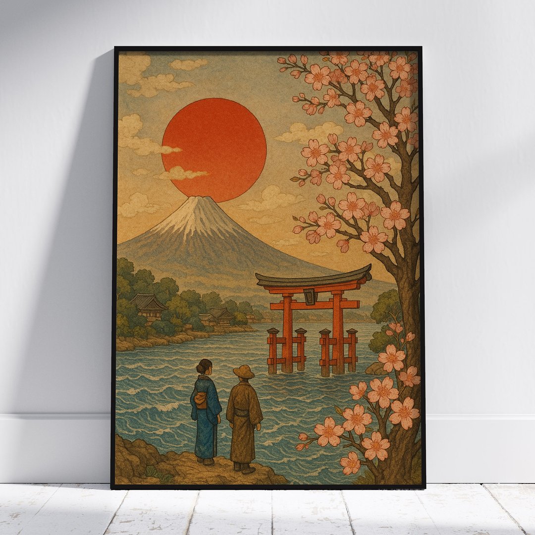 富士山鸟居樱花红日日本复古艺术数字海报 - 电子手绘真人画像/绘画/插画 - 其他材质 