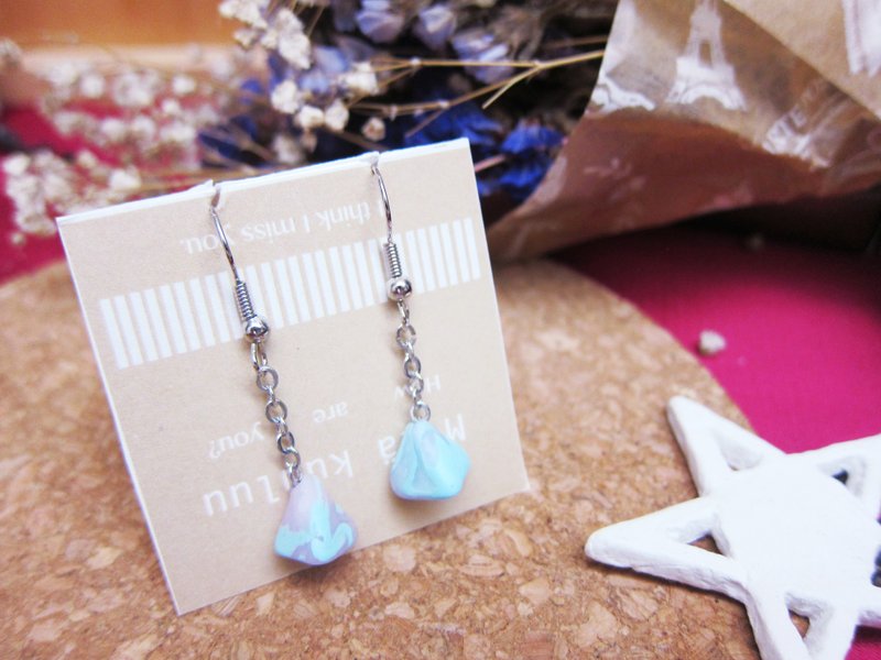 [石英粉红蓝 - 三角锥耳环] - 耳环/耳夹 - 陶 粉红色