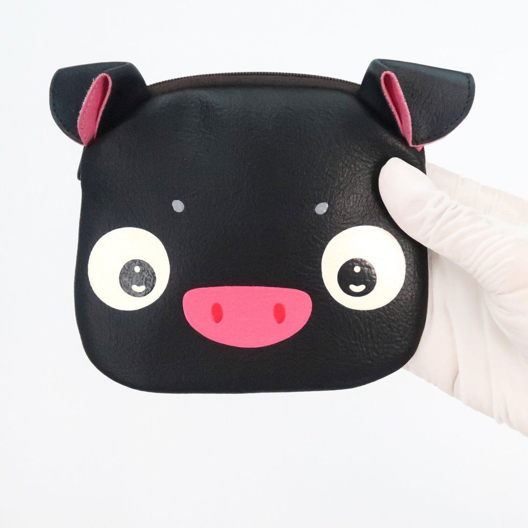 Black pig coin purse ,small wallet bag with zip.various card pockets. - 零钱包 - 人造皮革 黑色