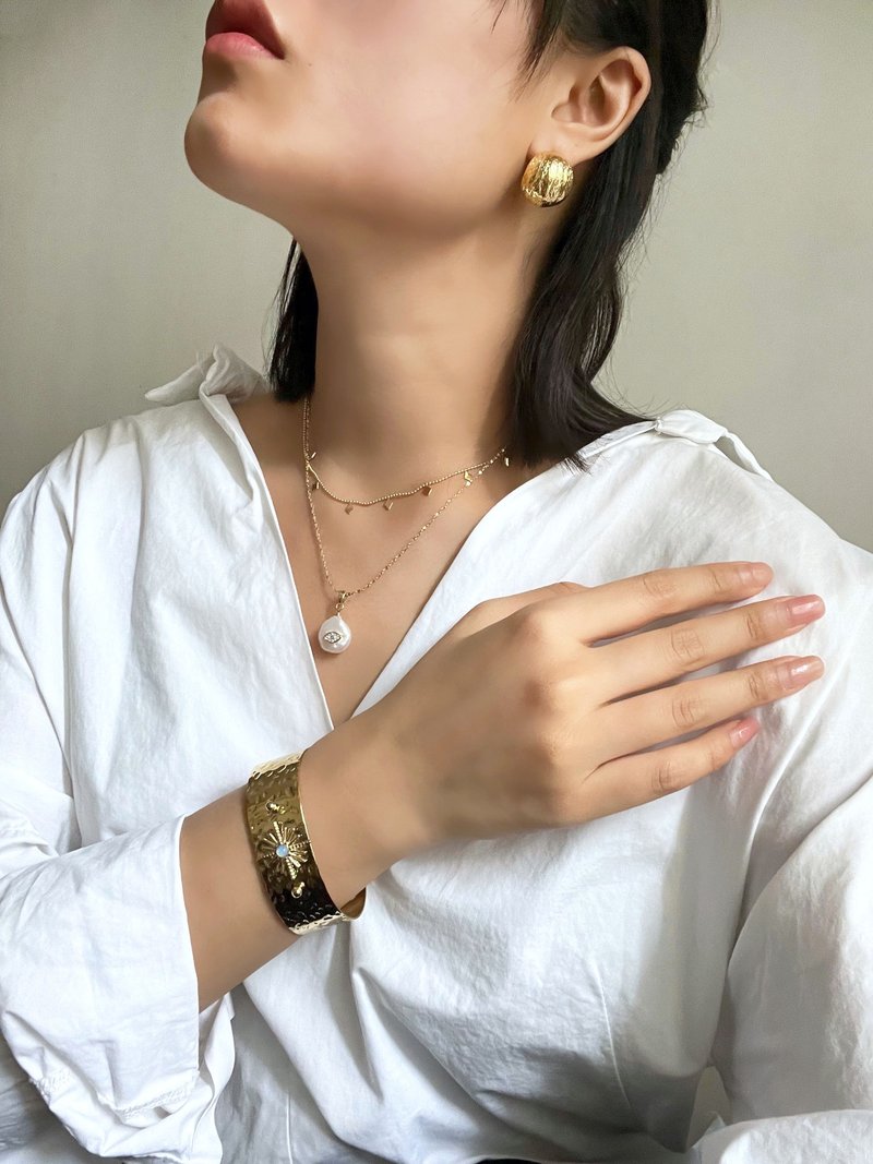 恶魔之眼 淡水珍珠 2 in 1 钛钢颈链 N159 - 项链 - 珍珠 白色