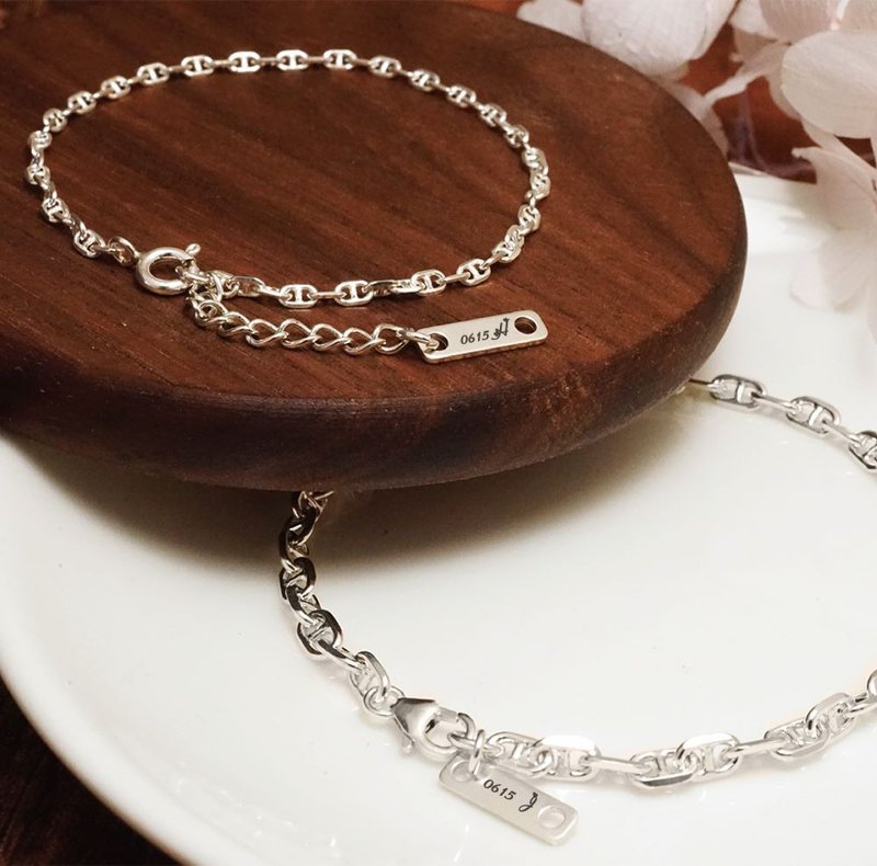 可刻字 纯银情侣手链组 棱角海锚款 情侣对链/银饰 情人节礼物 - 手链/手环 - 纯银 银色
