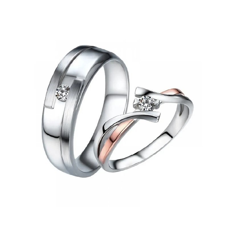 交织幸福 钻石K金白钢对戒指 - 对戒 - 钻石 银色