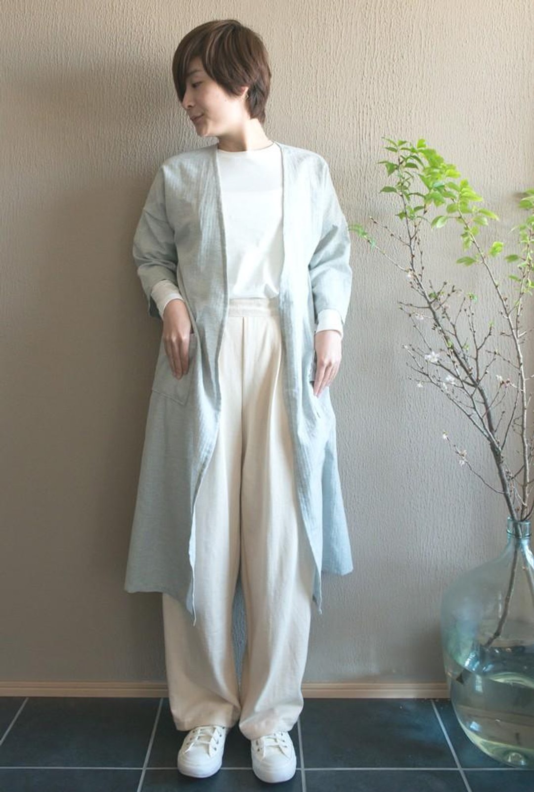 Organic Cotton Spring sleeve has a cushion [thin sheer herringbone / gray] - 女装休闲/机能外套 - 棉 
