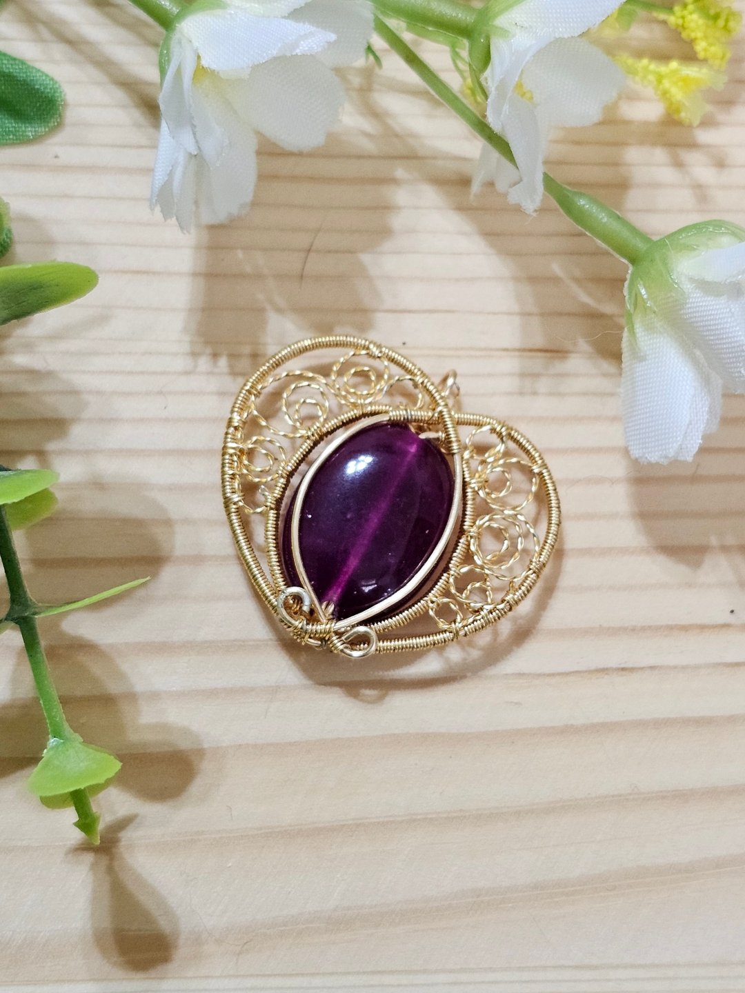 【叶绿𨥤手作】紫心晶语 /金属线编织/节日/礼物/饰品/项链/手作 - 项链 - 铜/黄铜 紫色