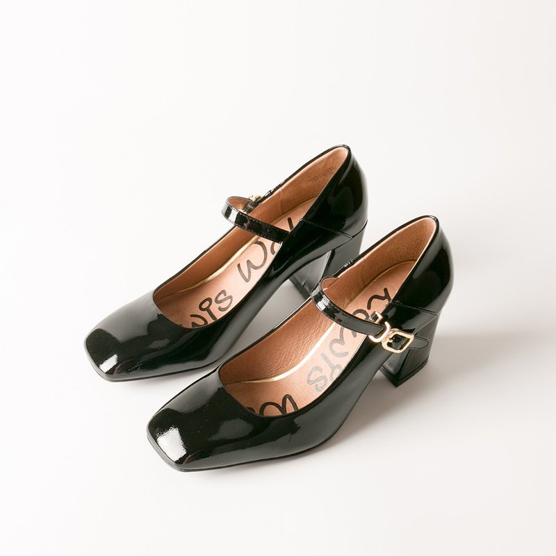 Lewis Walt法式复古方头牛漆皮壹字扣玛丽珍粗跟女7CM - 高跟鞋 - 真皮 红色