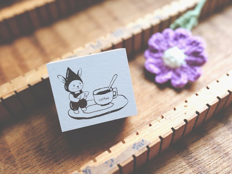 兔娃的咖啡时间-压缩木印章 - 印章/印台 - 木头 