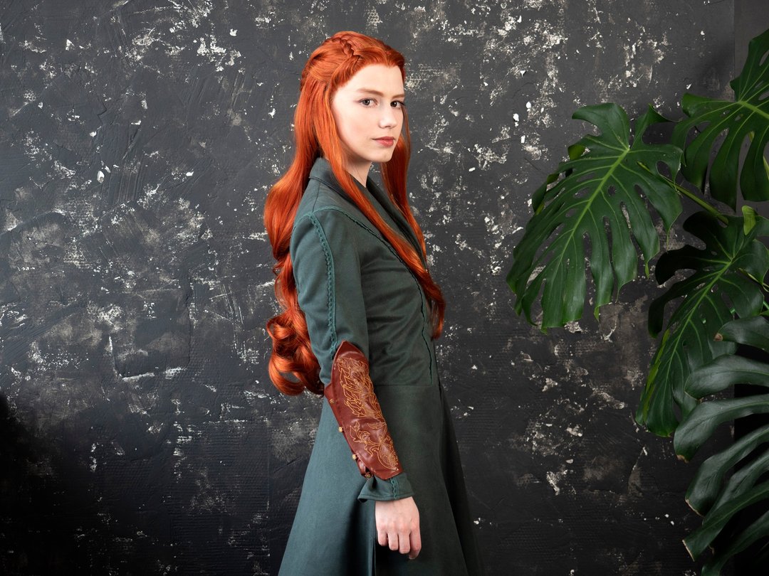 比人角色扮演 - 塔瑞尔 (Tauriel) 服装 - 仿麂皮绿色洋装 - 订制款 - 晚装/礼服 - 聚酯纤维 绿色