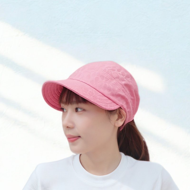 【立体织纹】鸭舌遮阳帽 轻量防晒  可绑马尾 日系简约风 - 帽子 - 棉．麻 粉红色