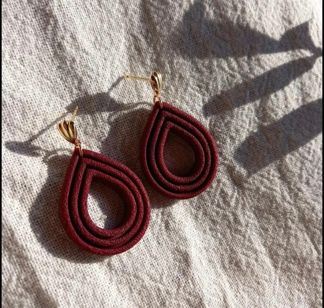 Polymer Clay Donut Honey Drop Earrings Ruby Red - 耳环/耳夹 - 粘土 红色