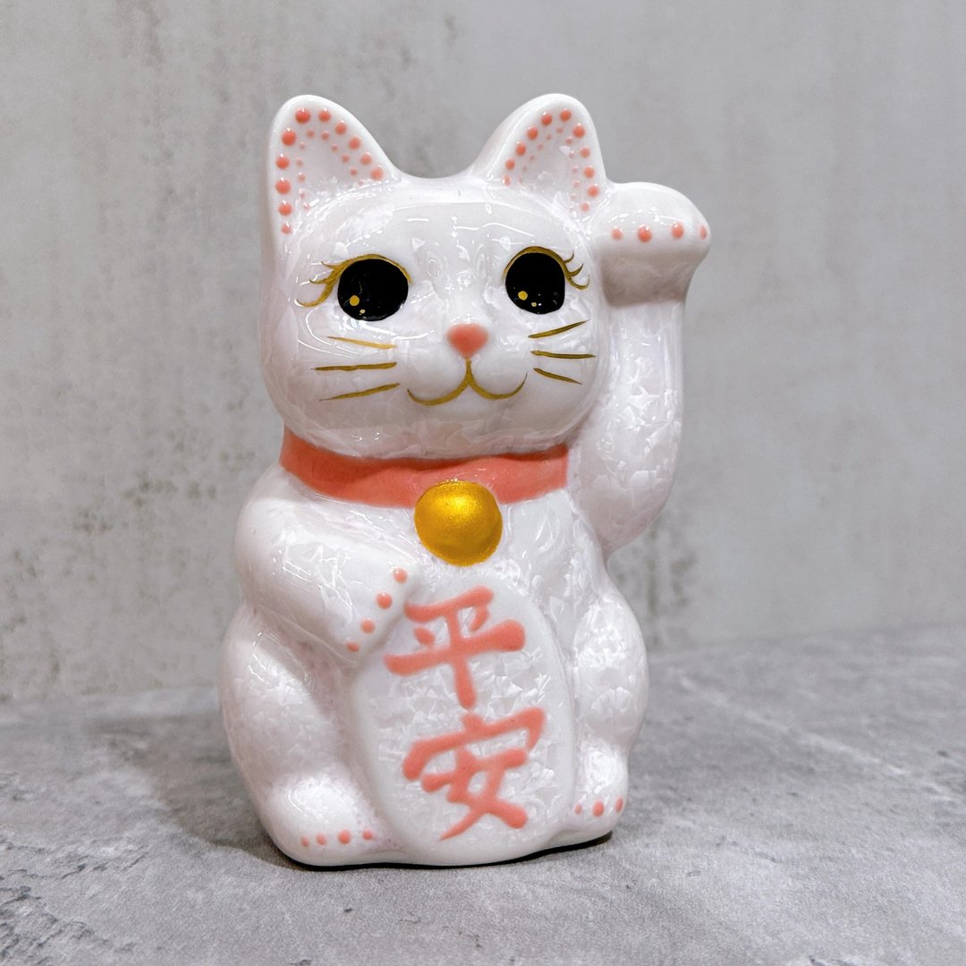 【喵佑祥瑞】日本清水烧招财猫 | 花结晶 桃 平安 左 特小 - 摆饰 - 瓷 粉红色