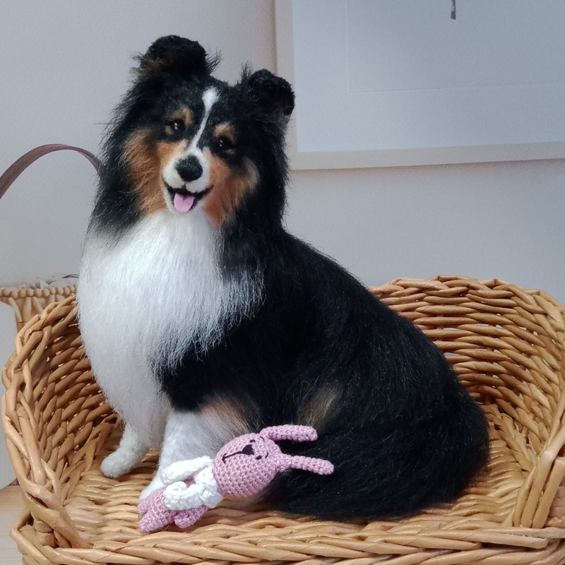 订制逼真微型钩针编织设得兰牧羊犬三色小雕像 - 玩偶/公仔 - 其他材质 黑色